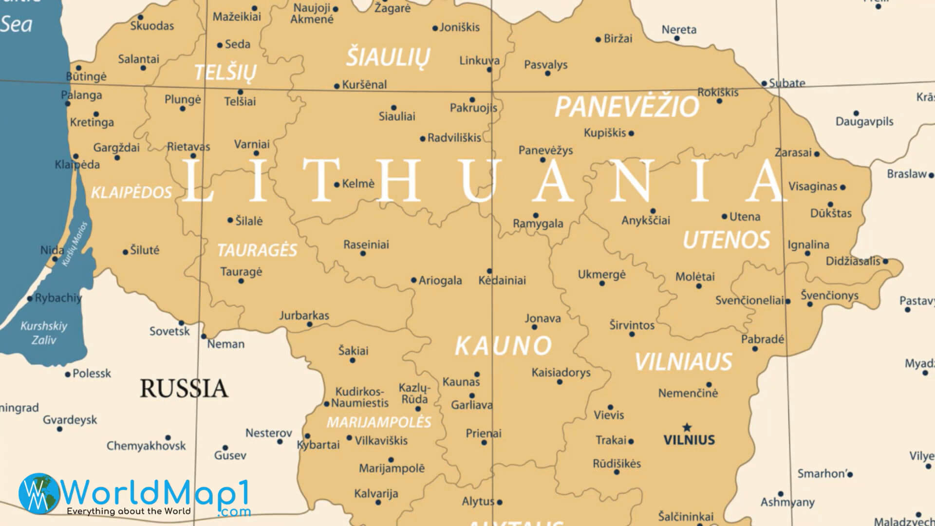 Map of Lithuania with Cities
